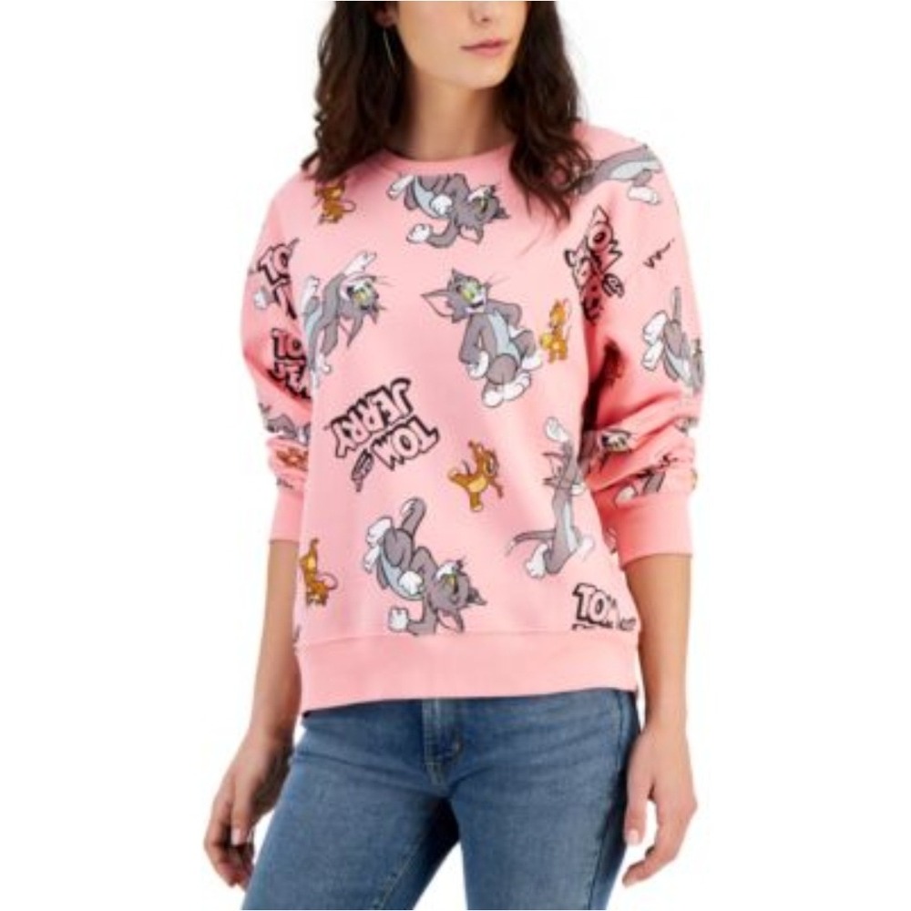 Freeze Tom‎ and Jerry Sweatshirt Cartoon Graphic Print Crew Neck Pink M NWT